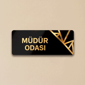 Gold Folyo Detaylı Siyah Pleksi Kapı İsimliği