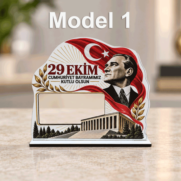 29 Ekim Temalı Ahşap Masaüstü Fotoğraf Çerçevesi görsel