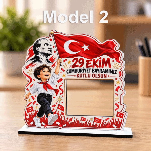 29 Ekim Temalı Ahşap Masaüstü Fotoğraf Çerçevesi görsel