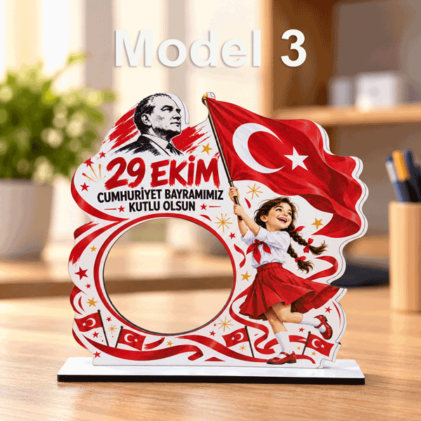 29 Ekim Temalı Ahşap Masaüstü Fotoğraf Çerçevesi görsel
