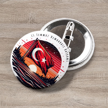 Türk Bayraklı Buton Rozet - Kendin Tasarla 55 Mm